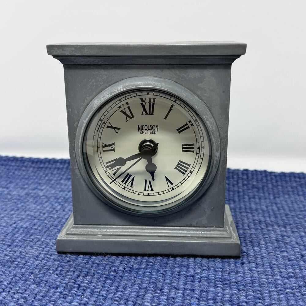 Shefield Nicolson Pewter 7” Clock Restoration Hardware ~ Preowned~ Needs repair